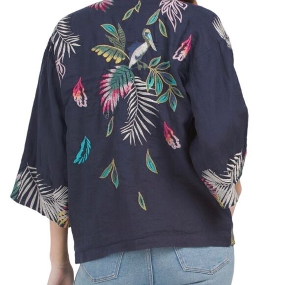 NWT Johnny WAS LINEN KALUHI EMBROIDERED CROPPED WOMAN KIMONO JACKET​​​​​ - Picture 4 of 10